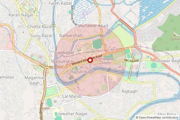 பின்கோடு 190011 — Noushara Sub Office, Srinagar ஆல் உள்ளடக்கப்பட்ட தோராயமான பகுதியைக் காட்டும் வரைபடம்