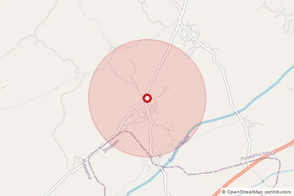 Map showing approximate area covered by Pincode 193306 — Drabgam Branch Office, Pulwama