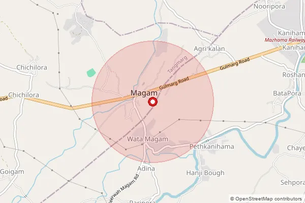 Map showing approximate area covered by Pincode 193401 — Gund Khaja Kasim Branch Office, Budgam