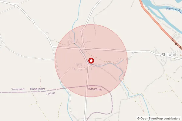 Map showing approximate area covered by Pincode 193501 — Amchikundal Branch Office, Bandipora