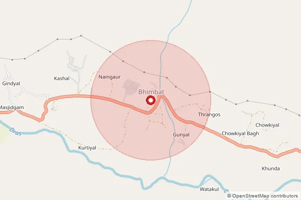 Map showing approximate area covered by Pincode 194102 — Bhimbat B.O, Kargil