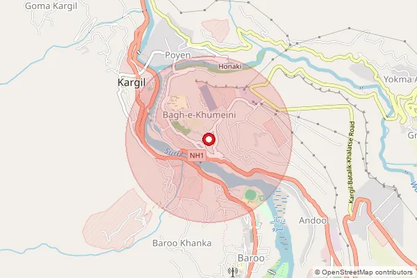 Map showing approximate area covered by Pincode 194303 — Parkachik B.O, Kargil