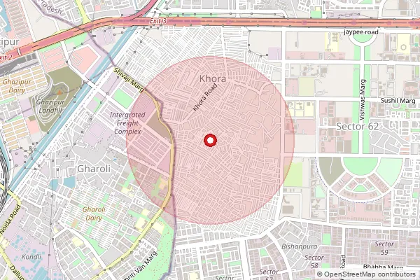 Map showing approximate area covered by Pincode 201020 — Khora So, Ghaziabad