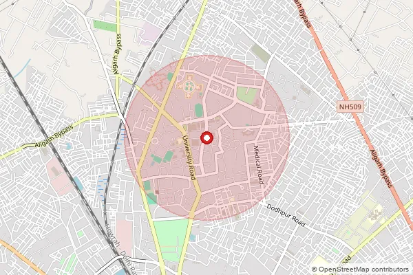 Map showing approximate area covered by Pincode 202002 — Mehrawal Bo, Aligarh