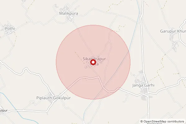 Map showing approximate area covered by Pincode 202122 — Bahadurpur Kota Bo, Aligarh