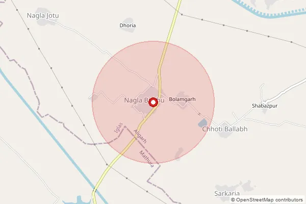 Map showing approximate area covered by Pincode 202123 — Manti Basai Bo, Aligarh