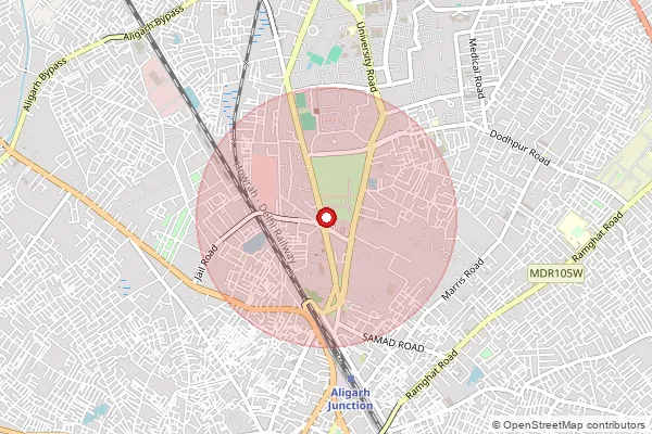 Map showing approximate area covered by Pincode 202135 — Aidalpur Bo, Aligarh