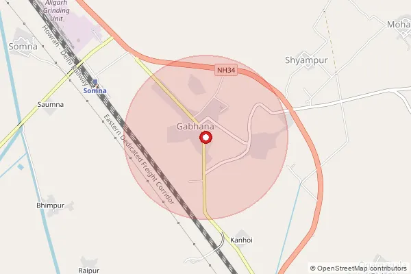 Map showing approximate area covered by Pincode 202136 — Mohrena Bo, Aligarh