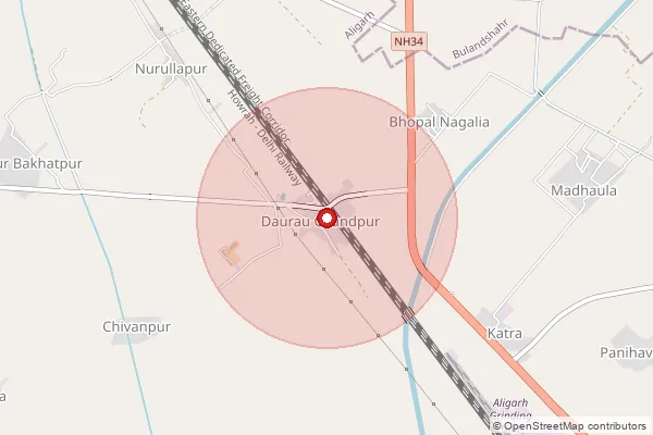 Map showing approximate area covered by Pincode 202143 — Madhaula Bo, Aligarh