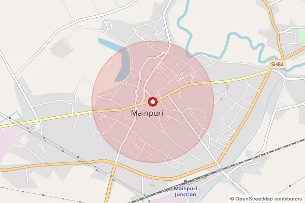 Map showing approximate area covered by Pincode 205001 — Mainpuri Ho, Mainpuri