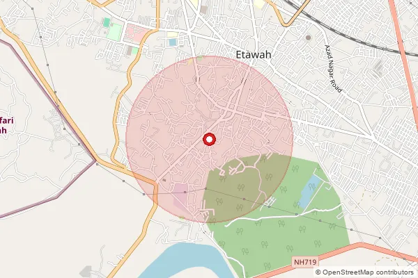 Map showing approximate area covered by Pincode 206001 — Etawah Ho, Etawah