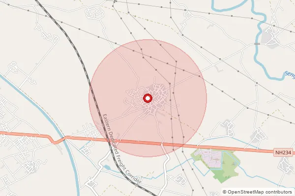 Map showing approximate area covered by Pincode 206003 — Manikpur Bissu Bo, Etawah