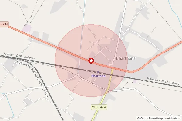 Map showing approximate area covered by Pincode 206242 — Merhi Dudhi Bo, Etawah