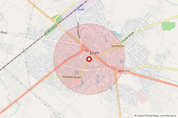 Map showing approximate area covered by Pincode 207001 — Etah Ho, Etah