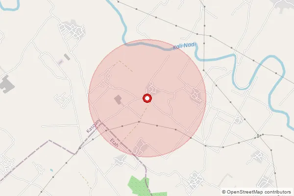 Map showing approximate area covered by Pincode 207401 — Kutukpur Kaseri Bo, Etah