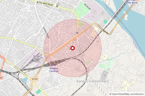 Map showing approximate area covered by Pincode 208001 — Kanpur Ho, Fatehpur