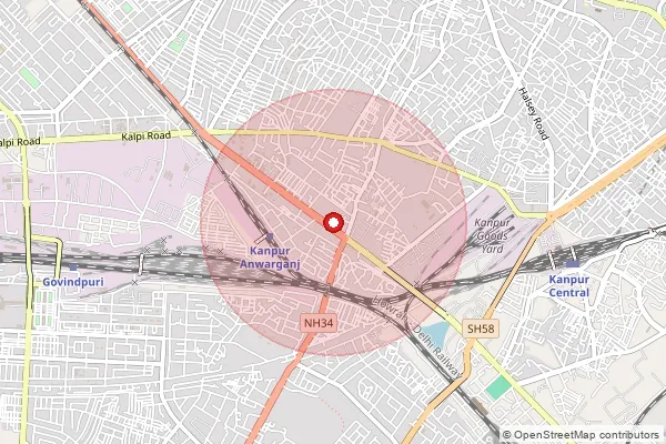 Map showing approximate area covered by Pincode 208003 — Chauki Jarib So, Kanpur Nagar