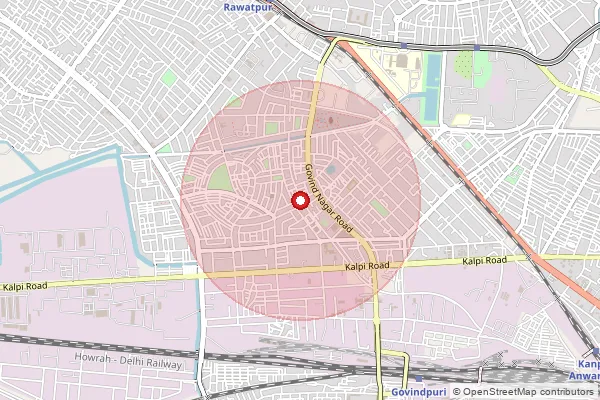 Map showing approximate area covered by Pincode 208005 — Hns Nagar So, Kanpur Nagar