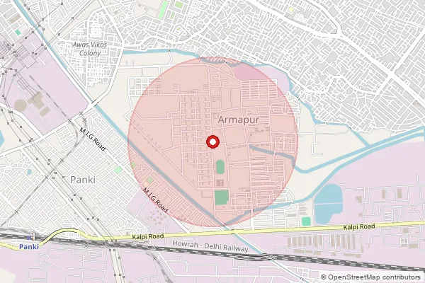 Map showing approximate area covered by Pincode 208009 — Armapore So, Kanpur Nagar