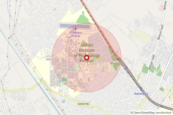 Map showing approximate area covered by Pincode 208016 — Iit So, Kanpur Nagar