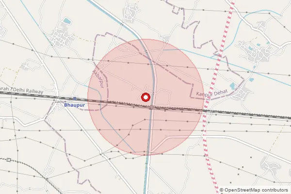 Map showing approximate area covered by Pincode 209307 — Kodwa Bo, Kanpur Dehat