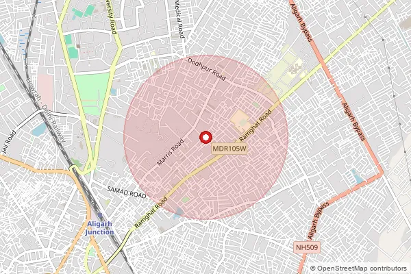 Map showing approximate area covered by Pincode 209622 — Harsinghpur Bo, Farrukhabad