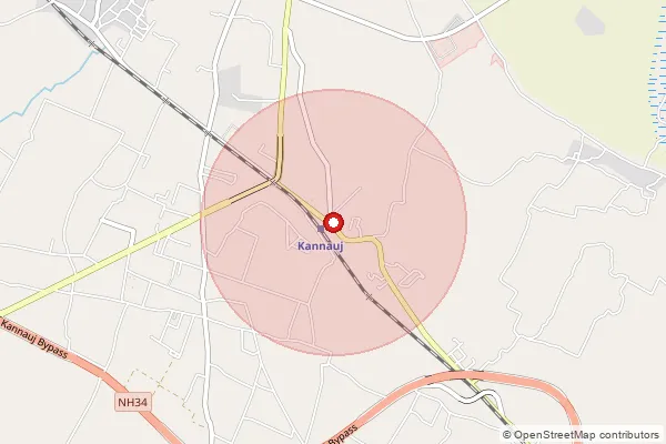 Map showing approximate area covered by Pincode 209734 — Bhadausi Bo, Kannauj