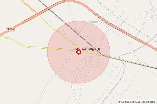 Map showing approximate area covered by Pincode 209743 — Sahaspur Bo, Farrukhabad