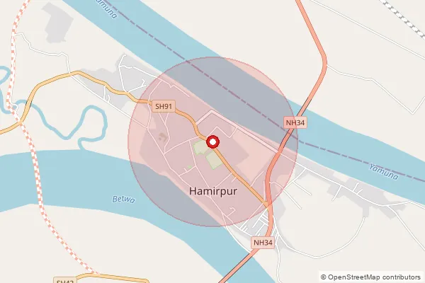Map showing approximate area covered by Pincode 210301 — Hamirpur Ho, Hamirpur