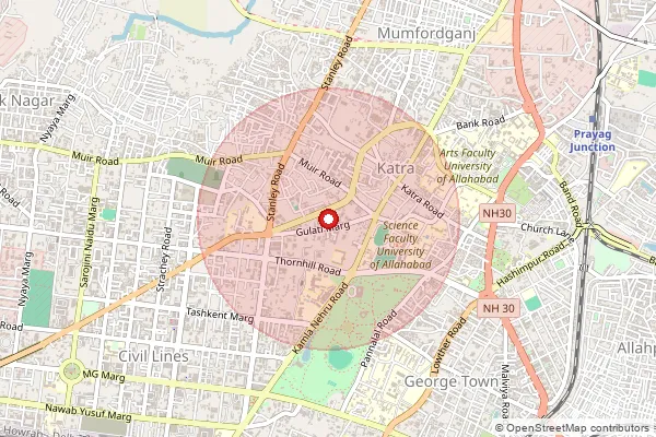 Map showing approximate area covered by Pincode 211002 — Prayagraj Kty. H.O, Prayagraj