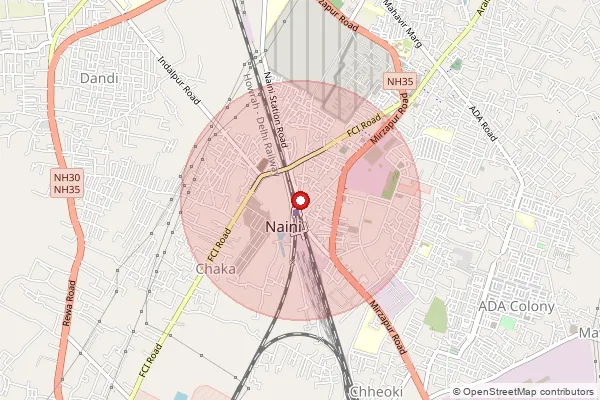 Map showing approximate area covered by Pincode 211008 — Nibi Bo, Prayagraj