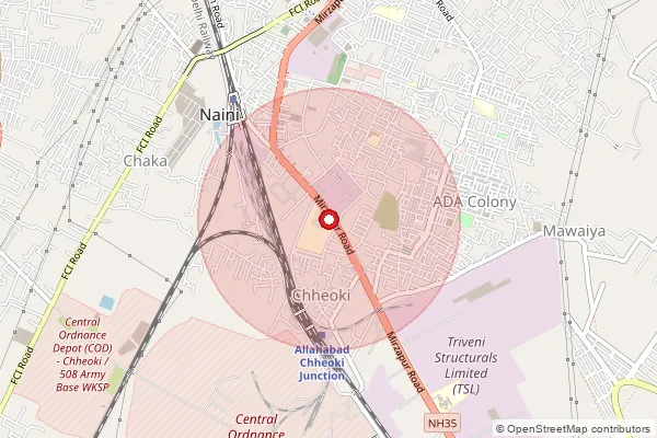 Map showing approximate area covered by Pincode 211010 — Khandesara Bo, Prayagraj