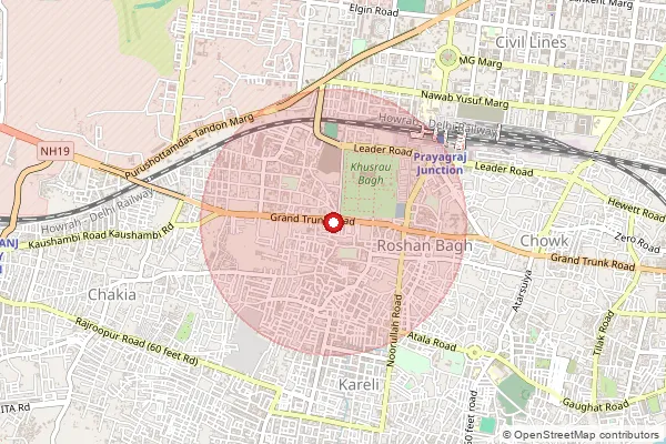 Map showing approximate area covered by Pincode 211016 — G T B Nagar So, Prayagraj