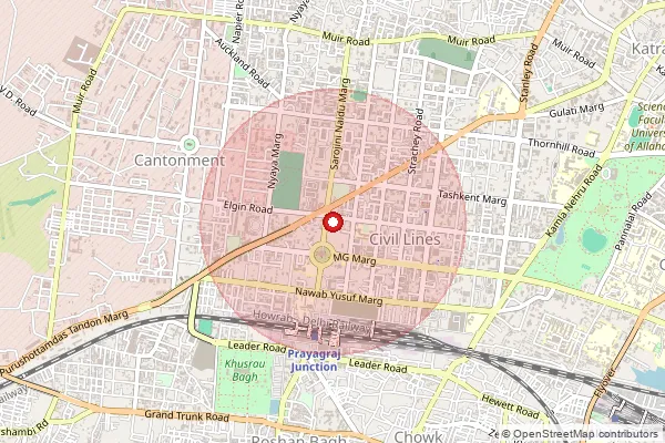 Map showing approximate area covered by Pincode 211017 — Prayagraj High Court S.O, Prayagraj