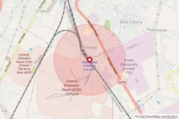 Map showing approximate area covered by Pincode 212105 — Chheoki So, Prayagraj