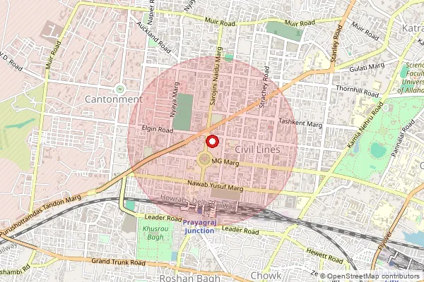 Map showing approximate area covered by Pincode 212109 — Baharia Bazar Bo, Prayagraj