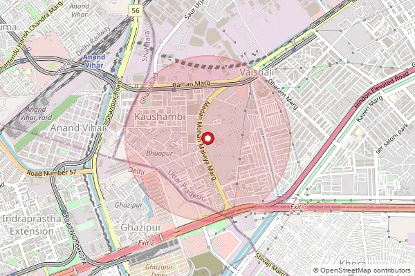 Map showing approximate area covered by Pincode 212202 — Chalauli Bo, Kaushambi