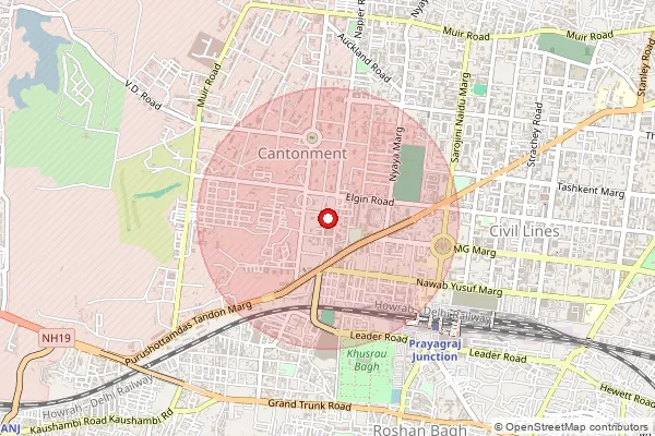 Map showing approximate area covered by Pincode 212206 — Raxwara Bo, Kaushambi