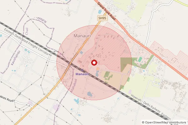 Map showing approximate area covered by Pincode 212212 — Manauri Af So, Prayagraj