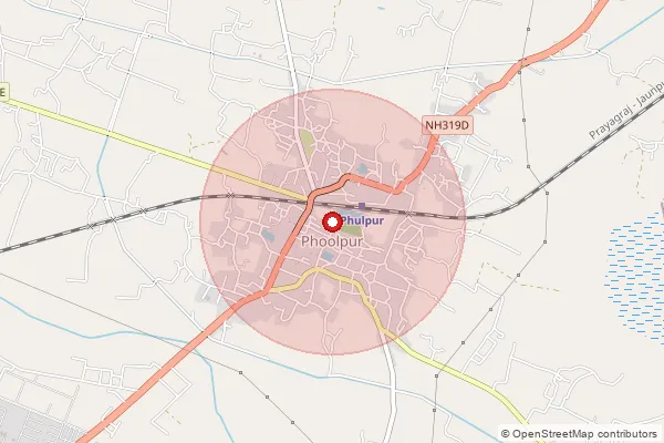 Map showing approximate area covered by Pincode 212402 — Bahadurgarh Arwasi Bo, Prayagraj