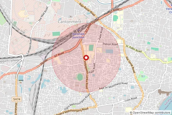 Map showing approximate area covered by Pincode 221002 — Varanasi Cantt Ho, Varanasi