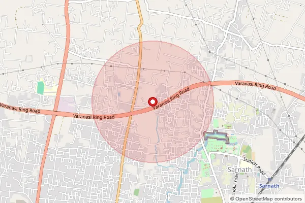 Map showing approximate area covered by Pincode 221007 — Konia Bo, Varanasi