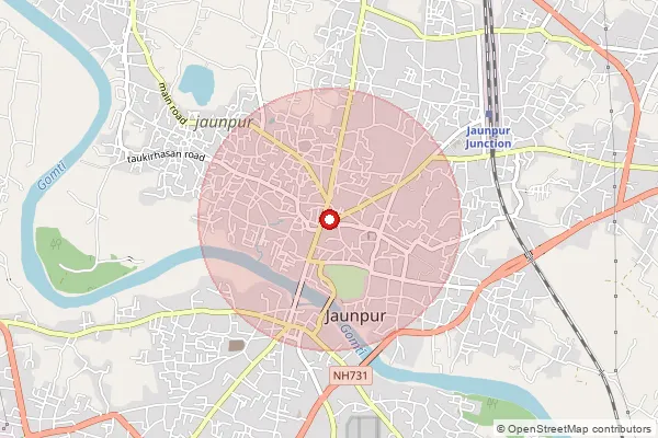 Map showing approximate area covered by Pincode 222001 — Jaunpur Ho, Jaunpur