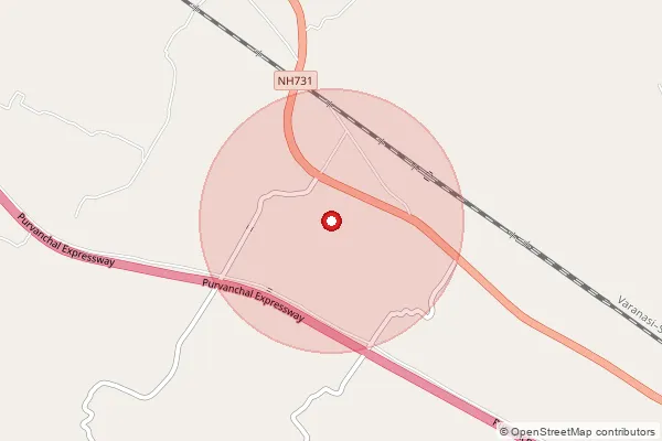 Map showing approximate area covered by Pincode 222003 — Basaratpur Bo, Jaunpur