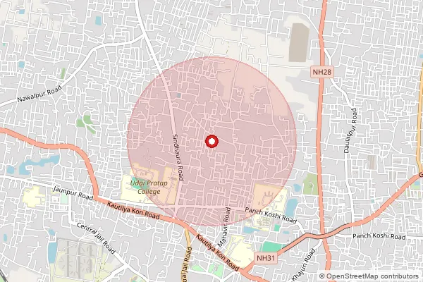 Map showing approximate area covered by Pincode 222204 — Tikara Bo, Jaunpur