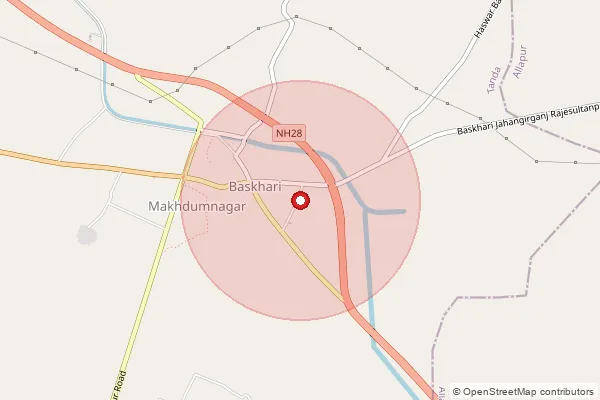 Map showing approximate area covered by Pincode 224129 — Kaurahi Bo, Ambedkar Nagar