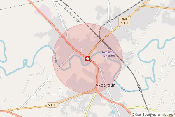 Map showing approximate area covered by Pincode 224132 — Bangaon Bo, Ambedkar Nagar