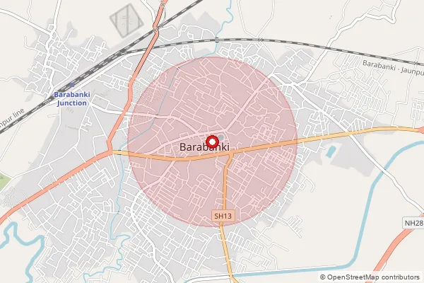 Map showing approximate area covered by Pincode 225001 — Barabanki Ho, Barabanki