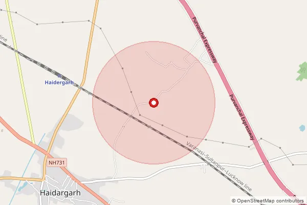 Map showing approximate area covered by Pincode 225124 — Bhikhara Bo, Barabanki