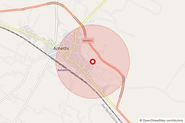 Map showing approximate area covered by Pincode 227405 — Amethi Ho, Amethi